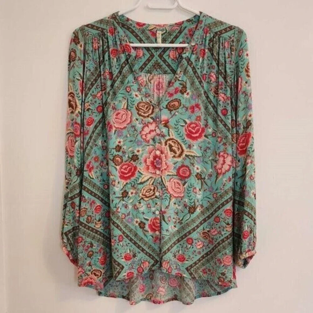 Spell & the Gypsy Collective Designs Babushka Turquoise Blouse Shorts XS